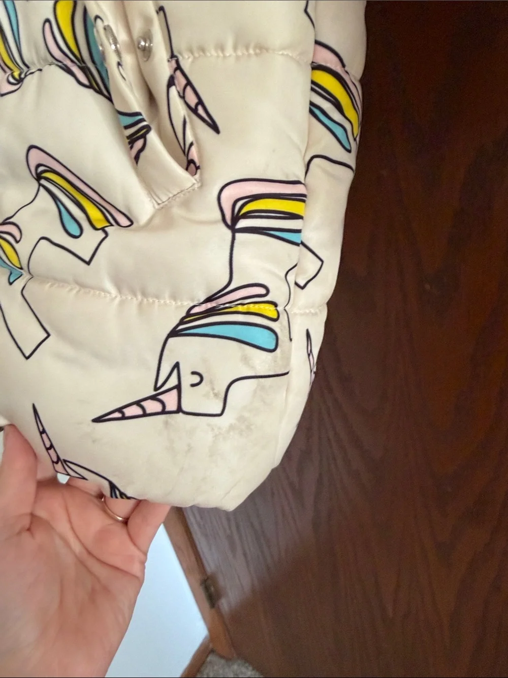 Hugo loves tiki Cream Unicorn-Print Puffer Jacket with Hood